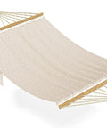 Two Person Double Hammock With Oversized Spreader Wooden Bar And Side Storage For Outdoor And Indoor Use Beige Patio