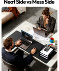 Boss Level PU Leather Desk Protector With Non Slip Grip And Waterproof Surface Sweet Wrist Rest For Smooth Mouse Slide And Kickass Desk Coverage At Home Or Office on a neat desk.