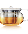 Side view of Kyoto 2-In-1 Tea Kettle And Tea Maker Glass Teapot with removable loose-leaf infuser, 24 oz capacity, borosilicate glass.
