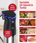 Close-up of Dead Simple Total Powerhouse 5in1 Immersion Blender With 1200W Motor and 20 Speed Settings showing control panel.