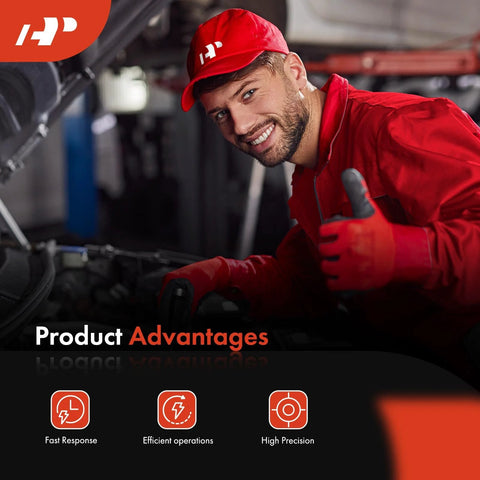 Engine coolant temperature sensor (A-Premium); mechanic in red uniform in auto shop.