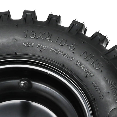Close-up of 13x4.10-6 tubeless tire on Beefed-Up 30 Inch Rear Axle Assembly With 760mm Drive Shaft Kit, 4 Ply Heavy-Duty Wheel Tire
