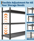Four tier metal shelving unit heavy duty wire rack storage shelf featuring 2640 pound capacity with adjustable height mechanism.