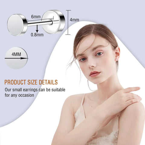 Premium Top Shelf 4Mm Titanium Stud Earrings For Sensitive Ears Hypoallergenic Flatback Dot Screw Ons displayed beside sizing details.