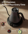 Gooseneck Electric Kettle With Precise Temperature Control Plus Or Minus One Degree Fahrenheit, BPA Free Stainless Steel Interior, 1500W Fast Heating