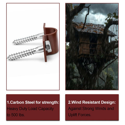 Five Inch Static Uplift Arrestor For Tree Platforms Carbon Steel Bracket With Lag Bolts To Secure Treehouse Fort Tab To Beam And Prevent Movement On Small Trees Easy DIY Installation For Builders And Weekend Warriors