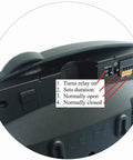 Close-up of back panel wiring on Dope Long Range Wireless Doorbell Kit 95dB Loud Chime, showing relay settings and switches.
