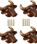 Rock Solid Ox Head Drawer Pulls Heavy Duty Zinc Alloy Cabinet Handles Vintage Dresser Knobs Red Antique Copper set of four with screws.