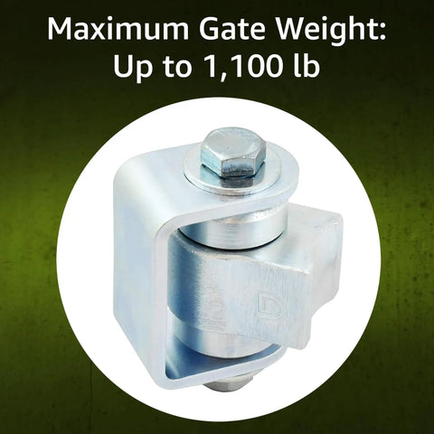 Real Talk Badass Heavy Duty Weld On Gate Hinge With Sealed Bearings Horizontally Adjustable For Heavy Commercial Fences And Estate Gates Made In Usa High Caliber Steel, showing hinge capable of supporting gates up to 1,100 lb.