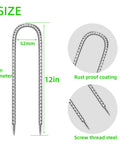 11 Pack 12 Inch Beefy Galvanized Steel Rebar Stakes U Shaped Ground Anchors Heavy Duty Anti Rust For Tents Fences Trampolines Landscaping And Outdoor Fabric shown with dimensions and details.