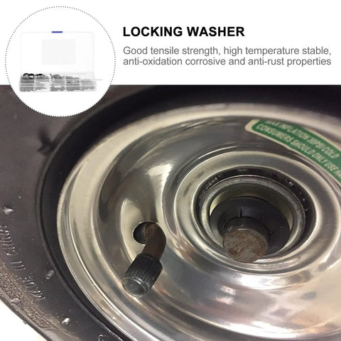 Internal tooth lock washer installed in machinery, Lock Washers Assortment Kit With Internal Tooth Push On Quick Locking Clips