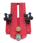 Thin Jig Table Saw Guide Pro Grade With Secure Lock Design for T-Slot Tracks, red aluminum with measurement markings.