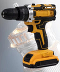 Heavy Duty Rechargeable Cordless Power Drill Packing A Slick Brushless Motor With Turbo Torque Control And Smooth Variable Speed Trigger, side view.