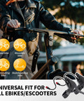 Dual Action Ebike Brake Levers With 2 Pin Connector And 2 Wires For Left And Right On Electric Bicycles And E Bike Scooters, 1 Pair, shown on bicycle handlebars.