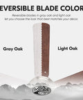42 Inch Brushed Nickel Ceiling Fan With LED Light Kit showing reversible blade colors in gray oak and light oak