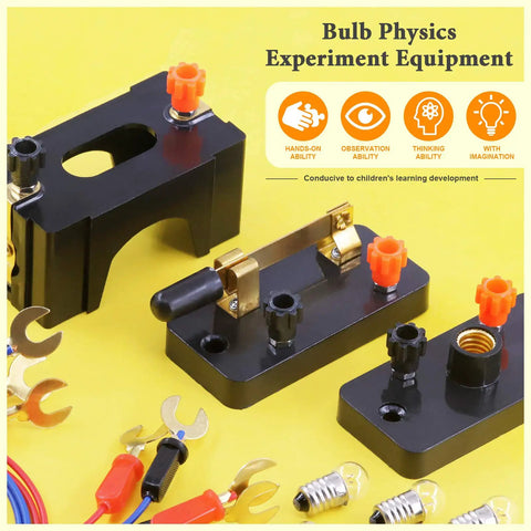 Badass 20 Piece Electrical Circuit Experiment Kit With Quick Attach Bulbs Dependable Switches And Heavy Duty Flexible Wiring For Awesome Diy Science Projects - black experiment components with connectors and wires.