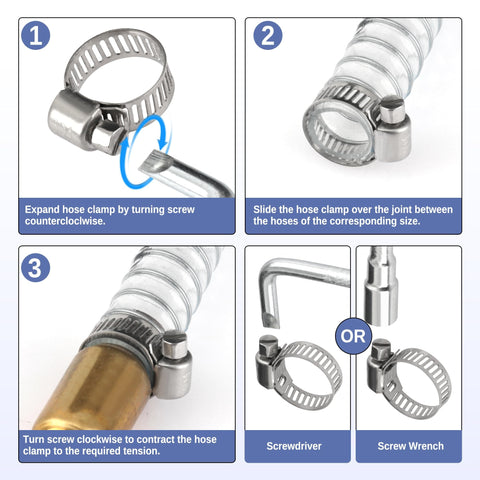Installation guide for Beefy 130 Piece Hose Clamp Kit With 304 Stainless Steel Adjustable Worm Gear Clamps From One Quarter To One And A Half Inch Six To Thirty Eight mm