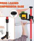 Telescoping Laser Level Pole Workhorse with compression base for ceiling alignment, showing spring mechanism and pole extension.