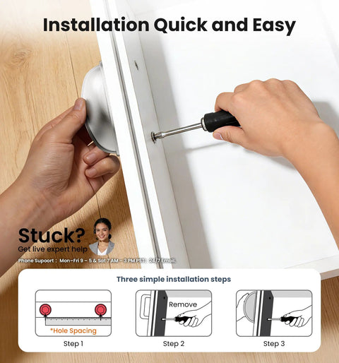 Installation of Top Shelf Brushed Nickel Cup Pulls 3 Inch Center To Center for kitchen cabinets with a screwdriver.