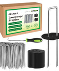 Galvanized Garden Stakes Kit 6 Inch 11 Gauge Includes 100 Landscape Staples 100 Gaskets And 1 Pick Hook For Tent Stakes Weed Barrier Landscape Fabric Ground Cover Fence