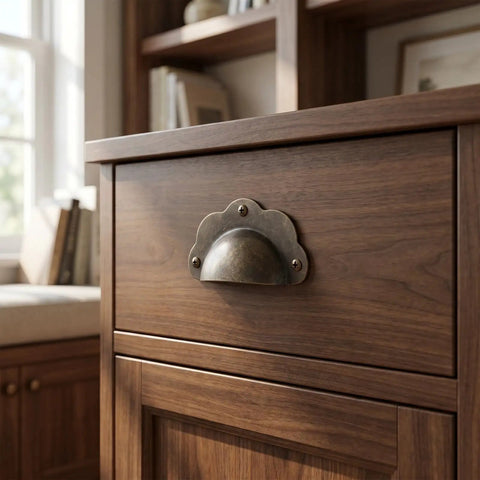 Super Sturdy Vintage Bronze Shell Cup Pulls For Cabinets And Drawers Dead Simple Install Iron Hardware Set brings old school charm to a wooden cabinet.