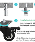 Installation guide for Set Of 4 Stem Casters M8x25 With Double Locking Brake, 2 Inch Heavy Duty PU Rubber Swivel Caster Wheels.