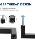 Deep thread design of 10 Pack Solid 5 Inch Square Matte Black Kitchen Cabinet Handles with clear screws and tight engagement.