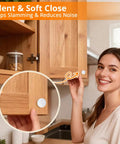 Clear Corner Cabinet Door Bumpers And Drawer Stopper Pads Silica Gel Shields Halt Knock Backs While Quieting Thuds For Zero Fuss Organization And Hassle Free Storage Without The Daily Annoyance Click, shown on wooden cabinets.