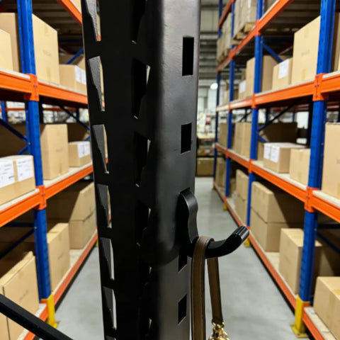 Heavy Duty Storage Shelf Hooks For Garage Organization and Workshop Tool Rack Clips shown securing a bag on wire frame.