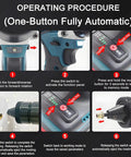 Operating guide for Slick Cordless Rivet Gun with buttons and features highlighted for easy use.