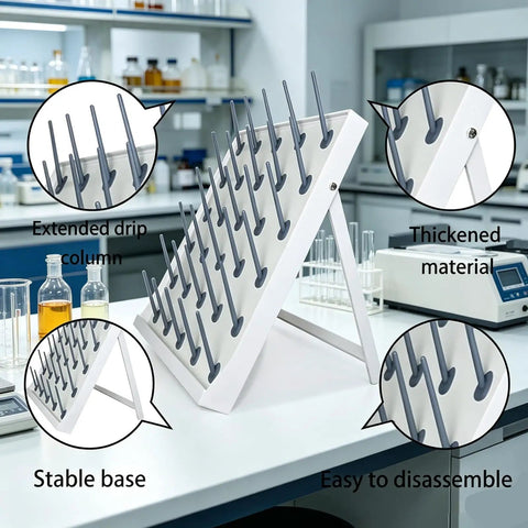 Mobile Laboratory Drying Rack With Detachable Drip Rod For Lab Glassware, showcasing thickened material and stable base.