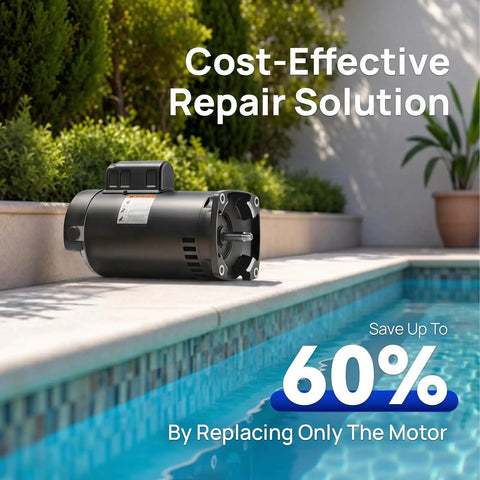 Heavy Duty 2 Hp 230V Pool Pump Motor With 56Y Frame And Square Flange on poolside for streamlined repair solution.