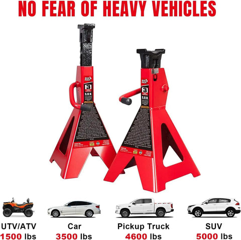 Rugged Steel Jack Stands Pair Offering 3 Ton 6000 Pounds Capacity Ideal For Garage Auto Repair And Vehicle Maintenance shown with weight ratings.