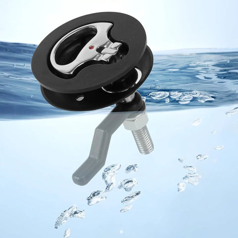 Hella Durable Marine Grade Boat Cam Latch Kit With Flush Backplates 2 Pcs Heavy Duty Stainless Steel Nylon Hatch Securing Locks close-up in water.