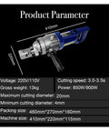 Automatic Hydraulic Rebar Cutter Electric Steel Rope Cutting Tool with dimensions and specs shown