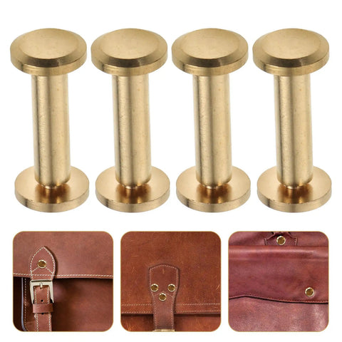 10 Piece Set Of Golden Copper Binding Screws For Scrapbooking And Bookbinding Projects Heavy Duty Craft Rivets close-up of four screws.