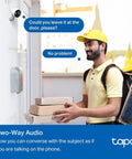 Delivery person using 2K Indoor Outdoor Wired Security Camera Kit For Dope Home Surveillance with Two-Way Audio feature