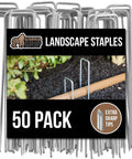 Beefy 6 Inch Landscape Staples 50 Pack 11 Gauge Galvanized Steel Stakes With Ultra Sharp Tip used in garden installation