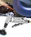 90 Degree Pneumatic Angle Die Grinder Cranking At 20000 Rpm With 2 Inch Grinding Disc for metal fabrication and weld jobs.