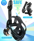 G2 Full Face Snorkel Mask With Dry Top System Foldable 180 Degree Epic Panoramic View Snorkeling Mask With Camera Mount shown in black.