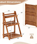 Foldable 3 Tier Ladder Plant Stand Made Of Solid Wood For Indoor Outdoor Use Space Saving Corner Shelf dimensions and folded view