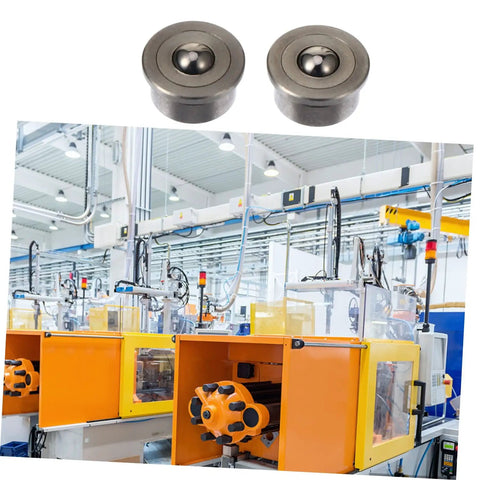 Heavy Duty Steel Ball Transfer Units Set Of 3 Low Profile 360 Degree Rotating Casters shown in industrial manufacturing setting.