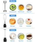 Image showing Powerful Handheld Immersion Blender 700W With Infinite Variable Speeds All In One Stainless Steel Stick Mixer Detachable Whisk And Milk Frother your go to kitchen hero for smoothies soups purees and quick prep with usage examples.