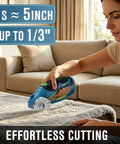Cordless Electric Scissors With Four Premium SK5 Blades For Heavy Duty Cardboard And Fabric Cutting Rechargeable Box Cutter With Killer Edge For Smooth Slicing Built Tough And Works Like A Charm Every Single Time, cutting fabric on a couch.