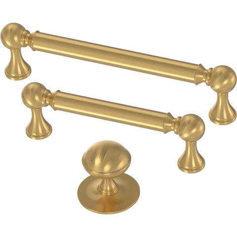 Modern Gold Cabinet Handles And Drawer Pulls For Kitchen Cupboards And Dressers Deliver A Slick Farmhouse Upgrade Featuring Buttery Smooth Operation And A Rad Fresh Vibe - brushed gold handles and knobs, 128 mm spacing.
