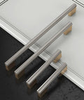 Premium Gold Brushed Nickel Knurled Cabinet Pulls 10 Pack Heavy Duty Rust Proof Hardware shown in various lengths on a white surface.