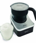 Automatic Milk Frother And Hot Chocolate Maker For Barista Level Foam At Home With 8 Oz Frothing Capacity And 12 Oz Heating Dishwasher Safe Removable Milk Pitcher With Clear Lid Great For Lattes Cappuccinos And Mochas, featuring a black base and clear lid.