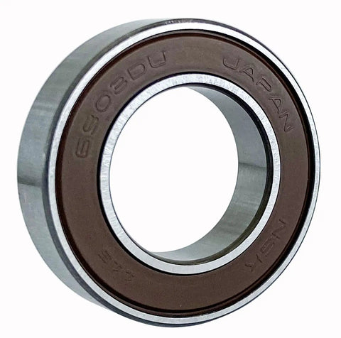 Rock Solid Heavy Duty Deep Groove Ball Bearing 6903DDU Double Rubber Seals 17X30X7MM close-up view showing metal and brown seal.