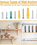 Ultimate Wall Anchor Kit With Plastic Wall Plugs And Self Tapping Screws, 350-Piece Complete Set In A Labeled Storage Box, Hook Up Shelves, Frames, Brackets, Hooks, And More On Drywall Or Studs. Plastic wall anchors and screws assortment for shelves, hooks, and frames