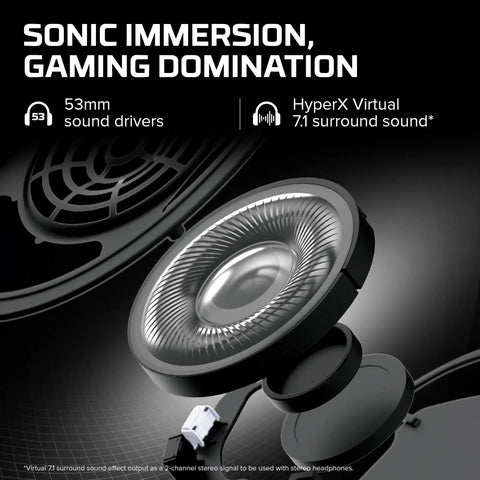 Close-up of 53mm drivers in Cloud II Gaming Headset With Seven Point One Surround Sound Over Ear Gamer Ready Memory Foam Ear Pads.